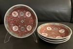 Set/4 VNTG Mun Shou Pink Familia Rose Longevity Plates Handmade And Hand Painted