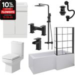 Complete Bathroom Suite Black RH Shower Bath Screen Basin Vanity Toilet 1700mm