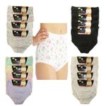 6-12 Pack Ladies Briefs Maxi, 100% Cotton Full Comfort Fit Underwear, Size 10-24