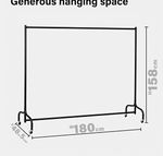 Heavy Duty Metal Clothes Rail, Black Matt, Lockable Wheels 180x158cm (6ft wide)