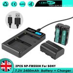 2× NP-FM500H Battery + Charger For Sony DSLR-A350 A850 A900 A550 A200 SLT-A57 66
