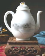Vintage Japanese Kutani Porcelain Tea/ Coffee Pot Sumi-e Landscape Hand Painted