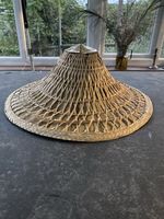 Vintage Asian Woven Bamboo Conical Hat Rice Paddy Farmer Sun Hat Boho Decor