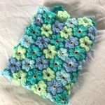 Blue and green puff flower baby blanket - 51cm by 41cm