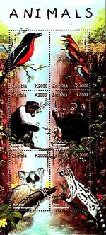 ZAMBIA 2001 BIRDS & ANIMALS M/S SC#921 mnh ** PRIMATES   💲FREE SHIPPING💲