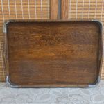 Oak Tea Tray Mid Century or Edwardian/Arts And Crafts Metal Corners - Vintage