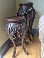 Pair Antique Chinese Carved Hardwood Plant Stands c1900 Oriental Display Stands