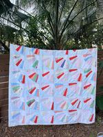 Vintage Hand-Stitched Fan Pattern Quilt - 82 x 75 Cottagecore Full Queen Boho