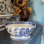 Antique 19th Century Blue White Planter Pot Oriental Tureen Willow Pattern Dish 