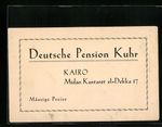 Representative card Cairo, German Pension Kuhr, Midan Knataret el-Dekka 17