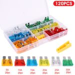 120 Standard Blade Fuses Car Auto Fuse Set 5-30A Mixed Assorted w/ Puller Holder