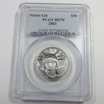 2003 PCGS MS70 - 1/2 oz Platinum Eagle Statue Liberty $50 US Coin #60357A
