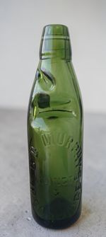 Murphy Ironbridge and Wellington 10 oz green glass codd mineral water bottle