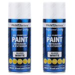 2 x 400ml All Purpose White Gloss Aerosol Spray Paint Household Car Plastic