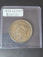 1836 US Large Cent Coronet Matron Head 1C Copper Penny Ungraded Type Coin Raw