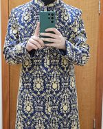 Blue and Gold Asian Indian Punjabi Wedding Suit Sherwani - Bought For £800