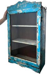 VINTAGE INDIAN BATHROOM CABINET / DISPLAY CABINET DISTRESSED TURQUOISE & PUTTY