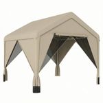 3 x 3 m Patio Gazebo with Netting and Curtains Outdoor Canopy Shelter Khaki