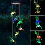 Color Changing LED Solar Hummingbird Wind Chimes Outdoor Garden Yard Home Decor