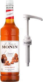 Monin Caramel Syrup 1L With Pump Dispenser Coffee Latte Frappe Barista Home Cafe