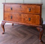 Queen Anne Inlaid Burr Walnut 2 Drawer Chest on Stand (Antique)