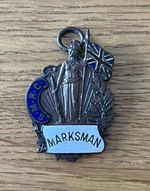 Antique Vintage SMRC Marksman Enamel Brass Bronze Medal Badge Named A Belcher.