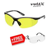 voltX CONSTRUCTOR READERS Full Lens Magnified YELLOW UV400Safety Glasses + Cord