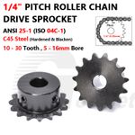 25H 04C 1/4" Pitch Roller Chain Sprocket C45 Steel 10-30 Tooth 5-16mm Bore Black
