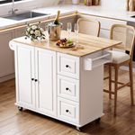 Kitchen Island with Side Storage Rack, Mobile Kitchen Trolley Cart with Cabinet