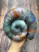 Hand Carded Scrappy Art Batt. Mixed Scraps Fibre Blend For Spinning Felting 43