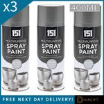 3 x SILVER METALLIC FINISH SPRAY PAINT 400ML INTERIOR EXTERIOR MULTI PURPOSE NEW