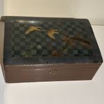 Vintage Japanese Lacquer Trinket Box Maki-e Style Crane Bird Hand Painted Wood