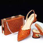 Women's Hollowed Out Embroidery Rhinestone Italian Design Shoes and Bags Set