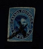 CANADA 1852-57 10d CARTIER, 3 MARGINS, PEN CANCELLED, CAT. £2000+