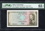 Malta 1 Pound Banknote 1967 First Run Low Serial Number P29a PMG65 EPQ