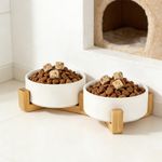 Ceramic Pet Bowl Set Ceramic Raised Bowl For Cat Dog Bowl With Bamboo Stand