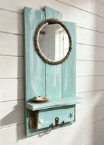 Coastal Mirror Shelf & Hook Unit- Handmade Nautical Wall Decor