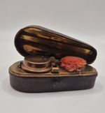 Victorian Novelty Tooled Leather Violin Case Travelling Inkwell Antique c1850