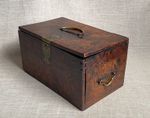 Antique 1810 Edo Japanese Tansu Wood Chest Calligraphy Writing Suzuri Box Bronze