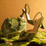 Shiny Italian Fashion Pointed Toe Women High Heel Shoes Mixed Color Effect