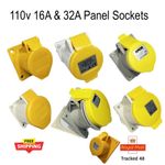 16A 32A 110v Panel Sockets Yellow Generator Splitter Site Power IP44 Electrical
