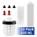 15Pcs 20 Ounce Disposable Paint Spray Gun Cup Liners & Lid System - w/2 Adapters