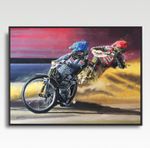 Motorcycle Speedway racing art print from painting by Greg Tillett