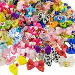 10-100 Puppy Pet Dog Hair Bows Multicolor Rhinestone Beads Flowers Rubber Bands