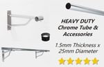 Wall Mounted 25mm Clothes Rail Tube Garment Hanging Pipe Walk In Wardrobe Chrome