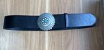 Lauren Ralph Lauren Black Leather  Concho Belt Turquoise Accent Buckle. Size M