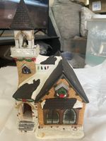 Vintage Lighted Ceramic Christmas Church Village Bell Tower Holiday Decoration