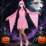 Girls Ghost Face Pastel Pink Cosplay Costume Wicked Halloween Fancy Dress Outfit