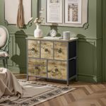 VECELO 5 Fabric Chest of 30D x 60W x 55H cm (5 Drawers), Rustic Grey Oak