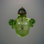 Vintage Chinese Green Glass Snuff Bottle - Foo Dog Handles - Character Relief